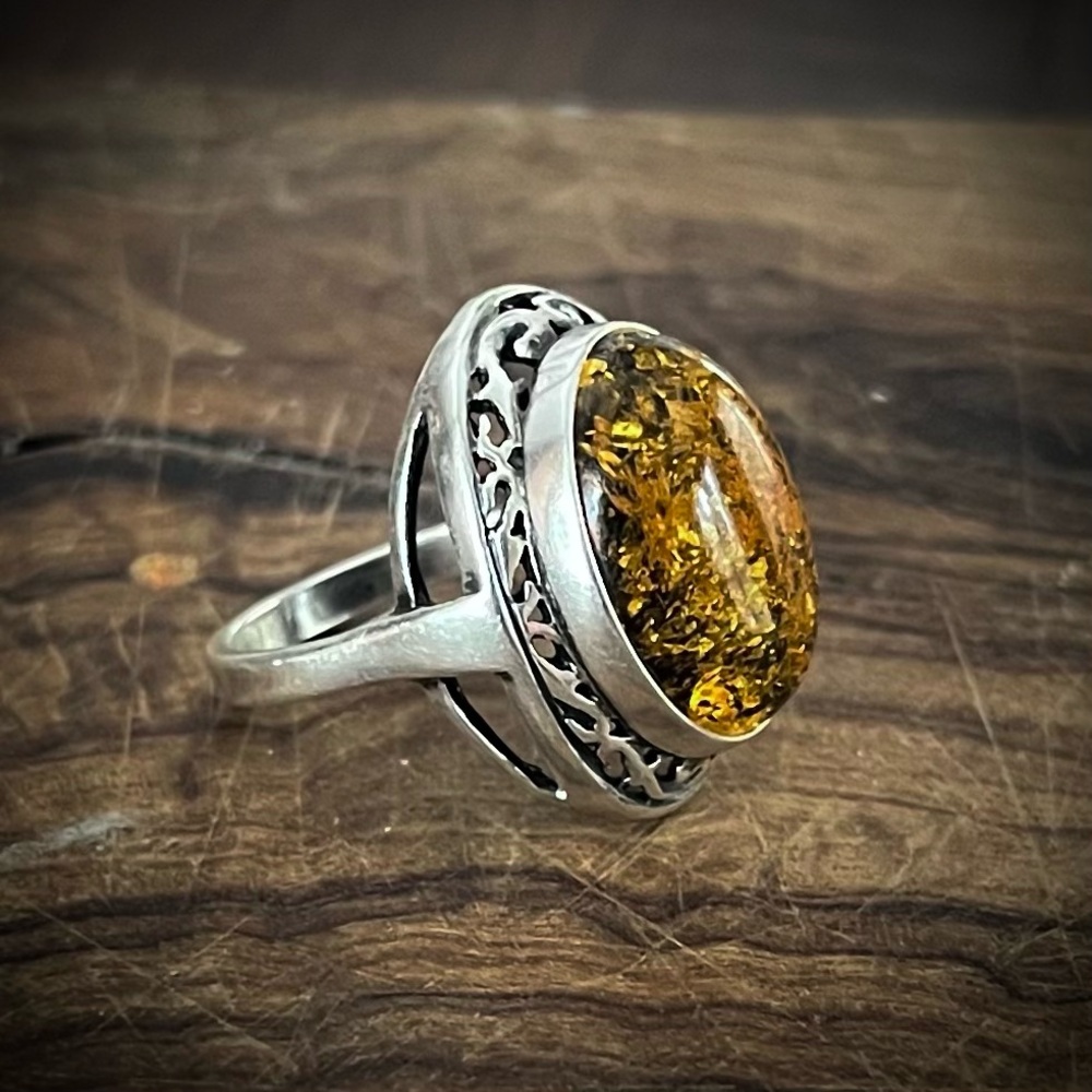 Baltic Amber Sterling Silver Ring size 7